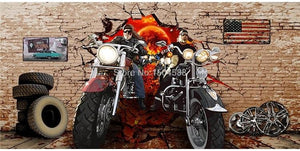 Nostalgic Motorcycle Breaking Through Wall Wallpaper Mural, Custom Sizes Available