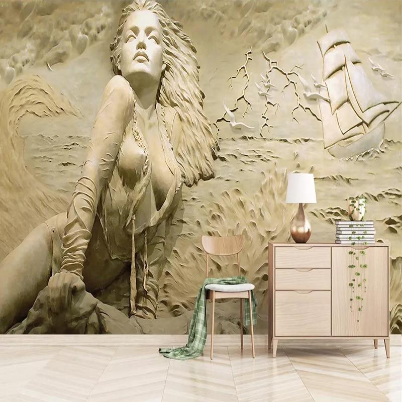 Nude Lady On A Beach With Sailing Ship Wallpaper Mural, Custom Sizes Available Maughon's 