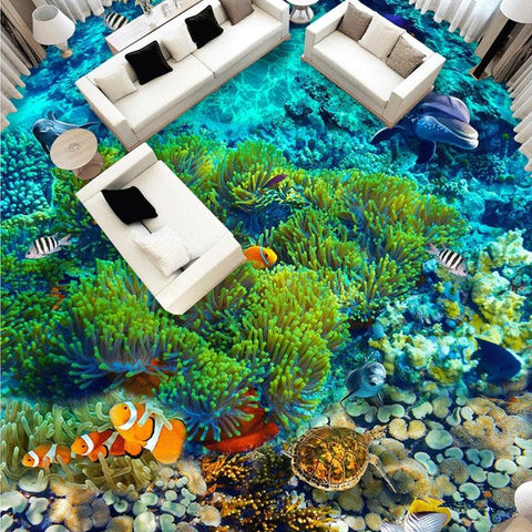 Image of Ocean Bottom With Coral, Plant Life And Fish Self Adhesive Floor Mural, Custom Sizes Available Household-Wallpaper-Floor Maughon's 