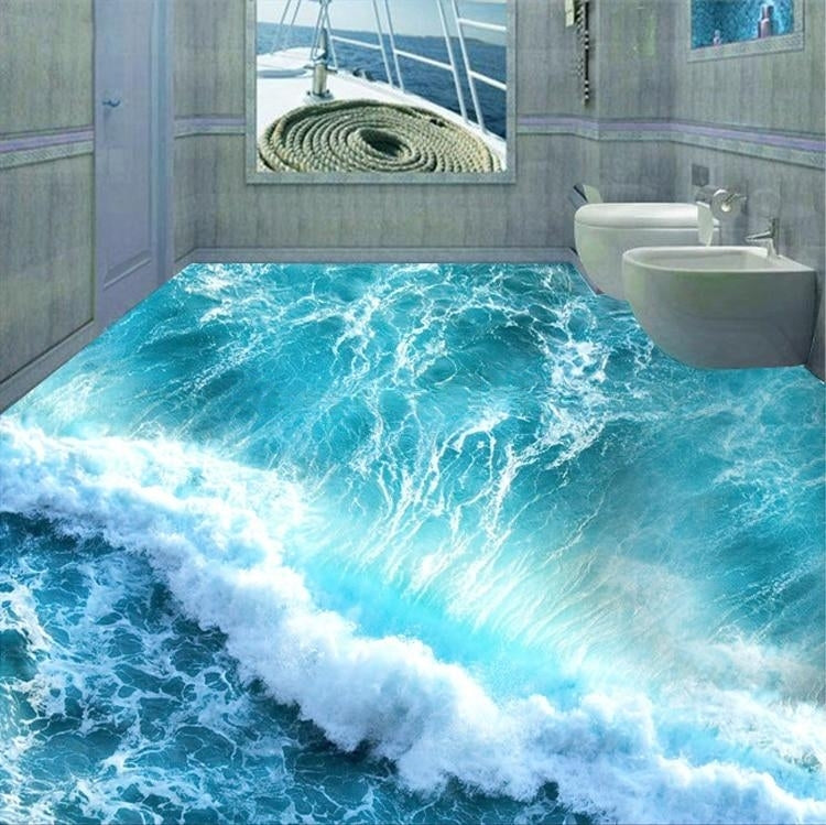 Murales de piso autoadhesivos de agua de mar oceánica, tamaños personalizados disponibles