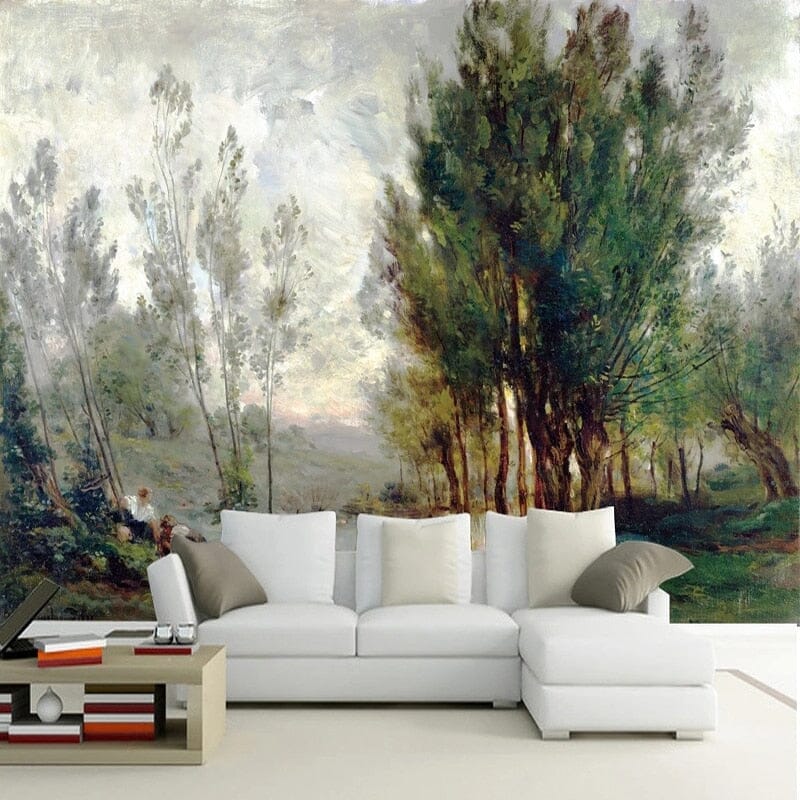 Oil Painting Pastoral Landscape Wallpaper Mural, Custom Sizes Available Wall Murals Maughon's Waterproof Canvas 