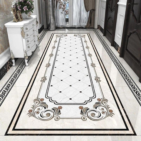 Image of Ornate Black and White Rug Self-Adhesive Floor Mural, Custom Sizes Available Household-Wallpaper-Floor Maughon's 