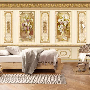 Ornate Gold Wall Panel Wallpaper Mural, Custom Sizes Available