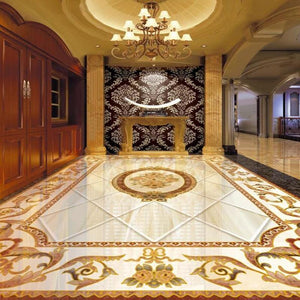Palatial White and Gold Rug-look, PVC Vinyl, Self Adhesive Floor Mural, Custom Sizes Available