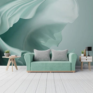 Dramatic Creamy Turquoise Silk Fabric Background Wallpaper Mural, Custom Sizes Available