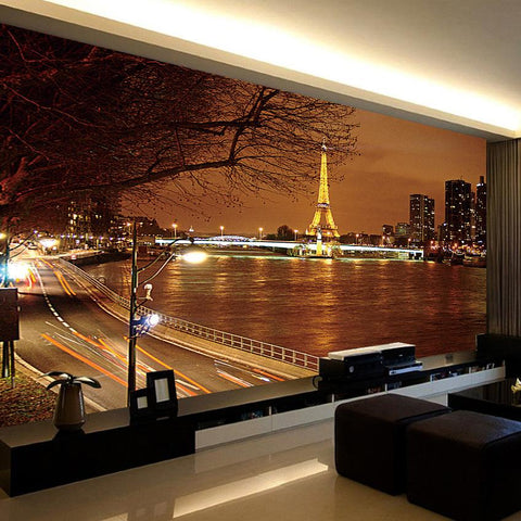 Paris at Night Eiffel Tower Wallpaper Mural, Custom Sizes Available Household-Wallpaper Maughon's 