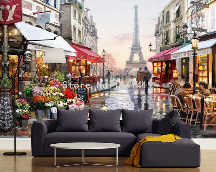 Paris Street Scene with Eiffel Tower Wallpaper Mural, Custom Sizes Available Household-Wallpaper Maughon's 