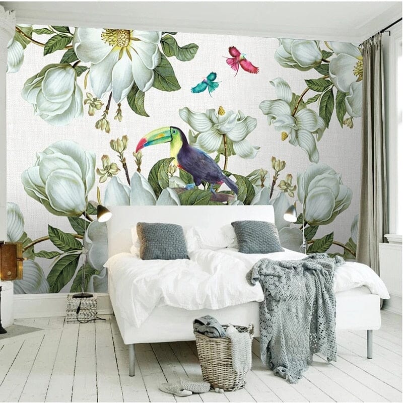 Parrot Among Magnolias Wallpaper Mural, Custom Sizes Available Wall Murals Maughon's 
