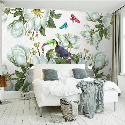 Image of Parrot Among Magnolias Wallpaper Mural, Custom Sizes Available Wall Murals Maughon's 