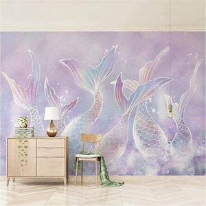 Ethereal Pastel Fish Tails Wallpaper Mural, Custom Sizes Available