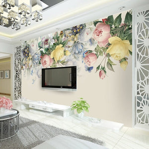 Pastel Floral Garland Wallpaper Mural, Custom Sizes Available