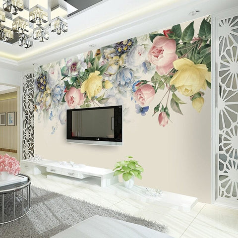 Pastel Floral Garland Wallpaper Mural, Custom Sizes Available Wall Murals Maughon's 