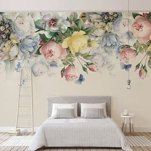 Pastel Floral Garland Wallpaper Mural, Custom Sizes Available Wall Murals Maughon's 