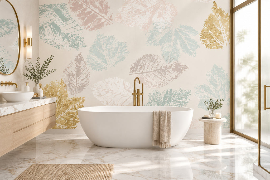 Pastel Leaf Impressions Wallpaper Mural, Custom Sizes Available Maughon's 