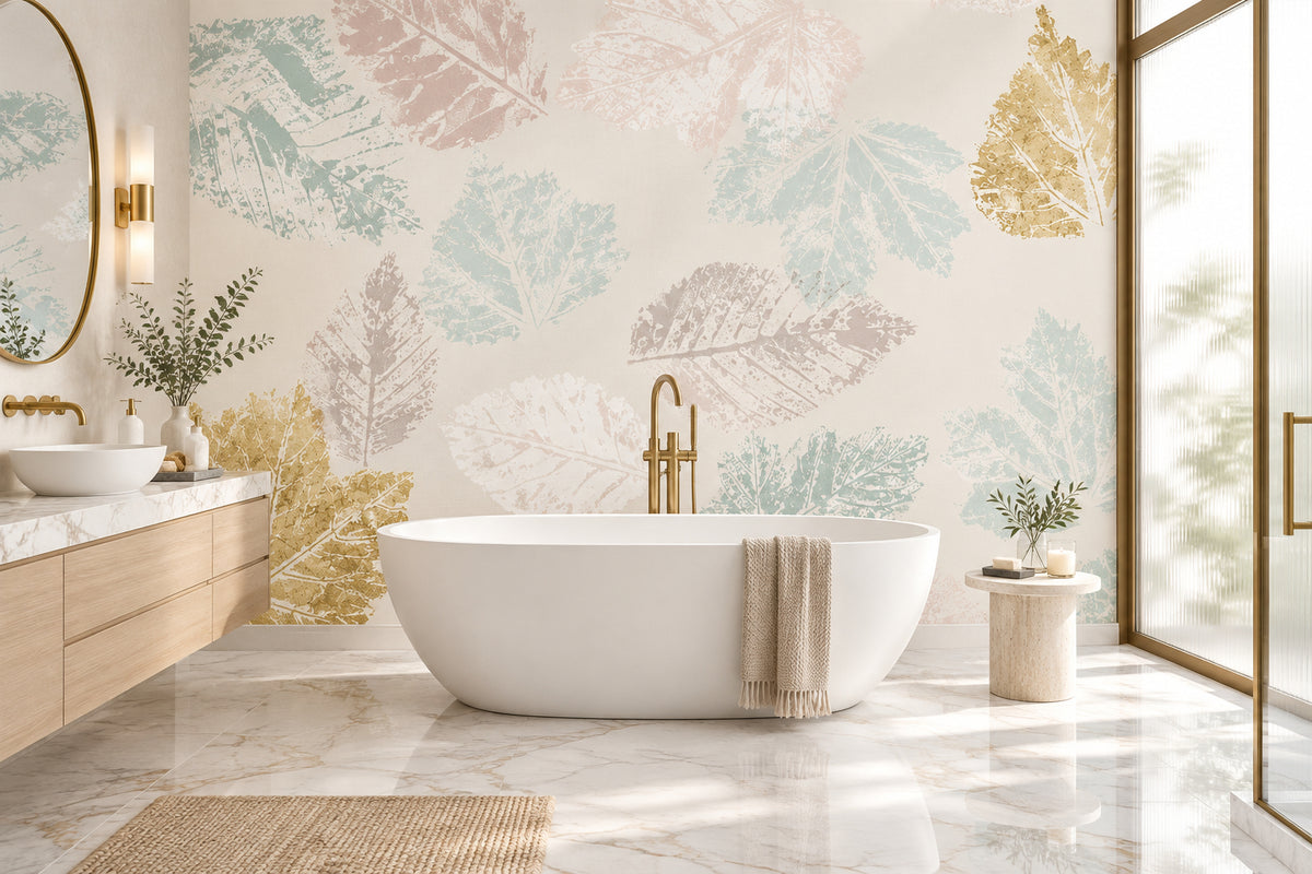 Pastel Leaf Impressions Wallpaper Mural, Custom Sizes Available Maughon's 