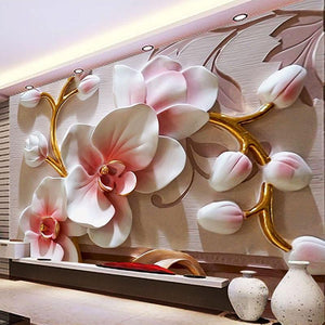 Mural de papel pintado con orquídeas en colores pastel, tamaños personalizados disponibles
