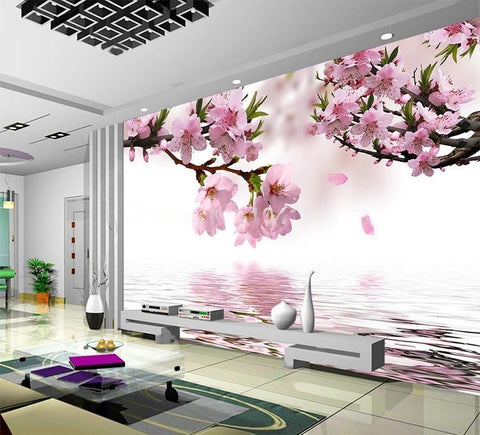 Image of Peach Blossom And Reflection Wallpaper Mural, Custom Sizes Available
