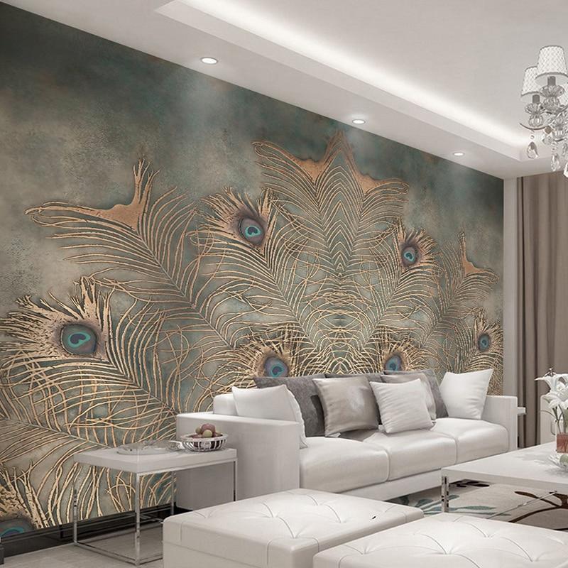 Peacock Feathers On Gray Background Wallpaper Mural, Custom Sizes Available Wall Murals Maughon's 