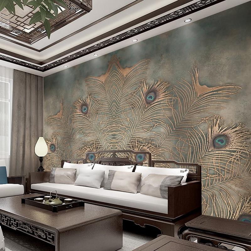 Peacock Feathers On Gray Background Wallpaper Mural, Custom Sizes Available Wall Murals Maughon's 