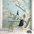 Peacock, Magnolia Flowers, and Bird Wallpaper Mural, Custom Sizes Available Household-Wallpaper Maughon's 