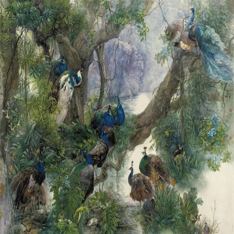 Peacocks in Trees Wallpaper Mural, Custom Sizes Available Wall Murals Maughon's 