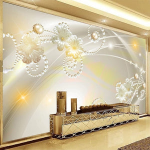 Pearls and White Blossoms Background Wallpaper Mural, Custom Sizes Available
