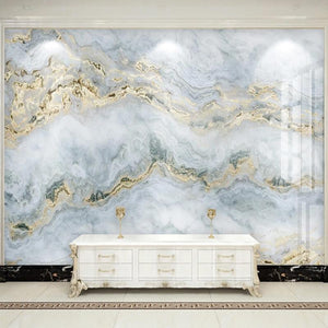 Gold Veining in White/Gray Marble Wallpaper Mural, Custom Sizes Available