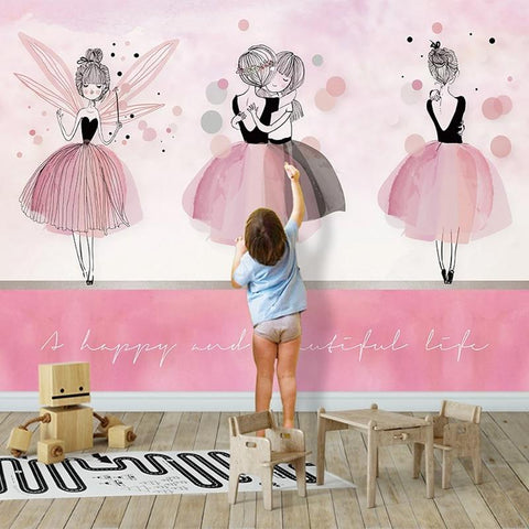 Pink Ballet Girls Wallpaper Mural, Custom Sizes Available Household-Wallpaper Maughon's 