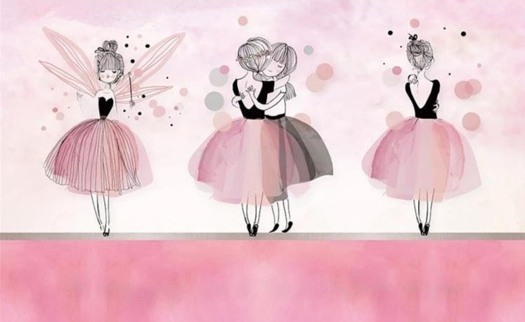 Pink Ballerinas Wallpaper Mural, Custom Sizes Available