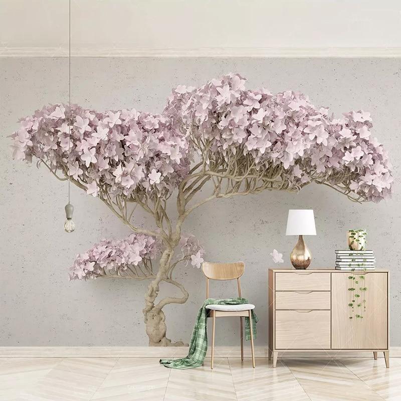 Pink Blooming Twisted Tree Wallpaper Mural, Custom Sizes Available Household-Wallpaper Maughon's 