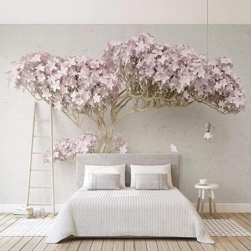 Pink Blooming Twisted Tree Wallpaper Mural, Custom Sizes Available Household-Wallpaper Maughon's 