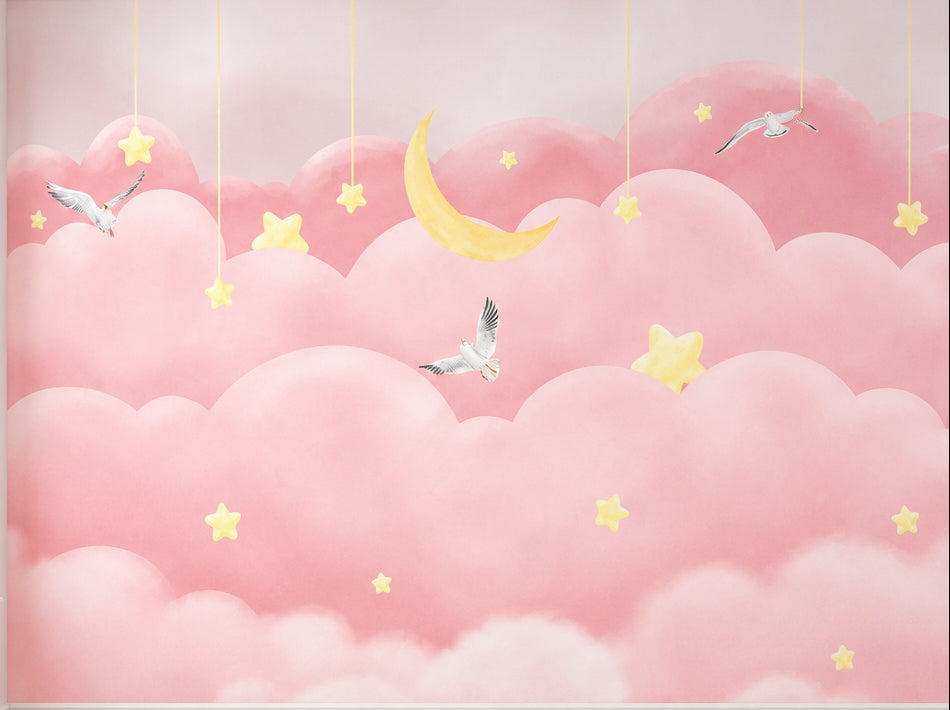 Pink Clouds Starry Sky Wallpaper Mural, Custom Sizes Available Maughon's 
