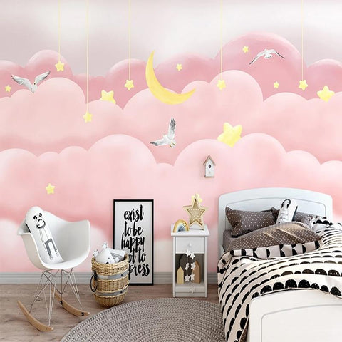 Pink Clouds Starry Sky Wallpaper Mural, Custom Sizes Available Maughon's 