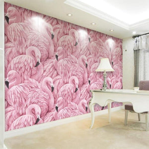 Pink Flamingo Wallpaper Mural, Custom Sizes Available