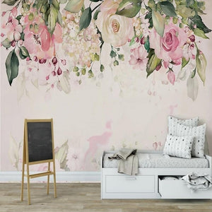 Mural de papel pintado con flores rosas para habitación de niños, tamaños personalizados disponibles