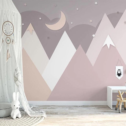 Image of Pink Mountain Peaks Kid's Wallpaper Mural, Custom Sizes Available Maughon's 