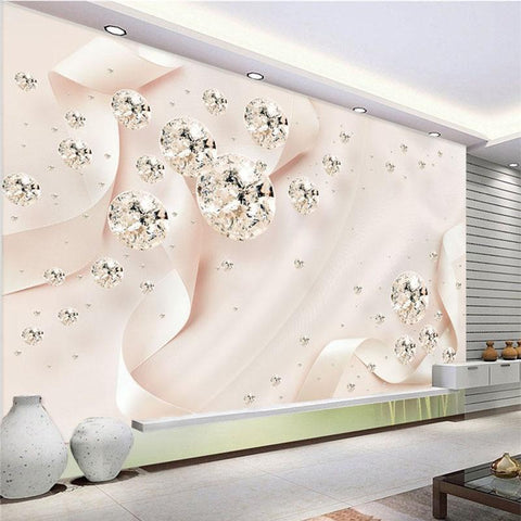 Image of Pink Ribbon With Diamonds Wallpaper Mural, Custom Sizes Available Household-Wallpaper Maughon's 