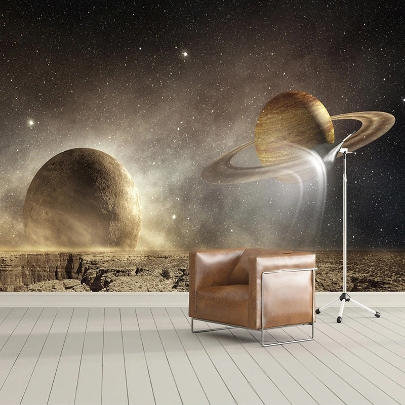 Planets in Space Fantasy Wallpaper Mural, Custom Sizes Available Wall Murals Maughon's 