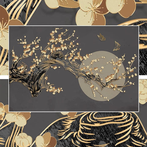 Image of Plum Blossom Over Moon Background Wallpaper Mural, Custom Sizes Available Wall Murals Maughon's 