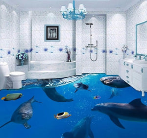 Pod of Dolphins Self Adhesive Floor Mural, Custom Sizes Available