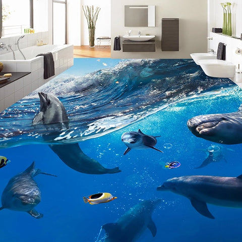 Image of Pod of Dolphins Self Adhesive Floor Mural, Custom Sizes Available Floor Murals Maughon's 
