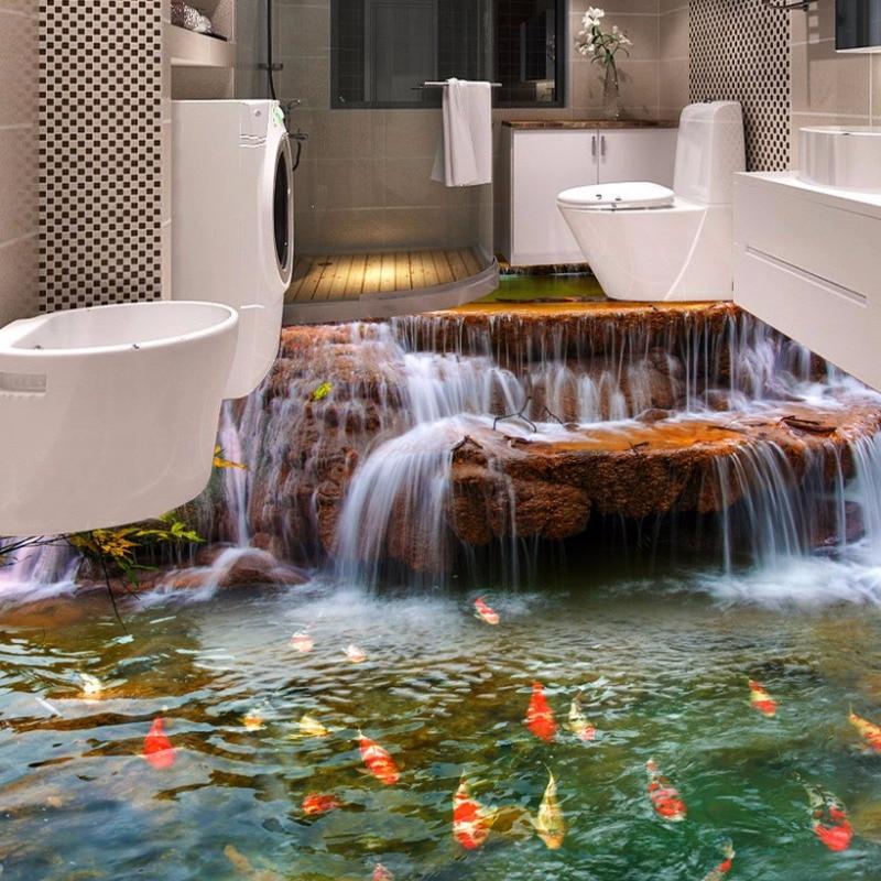 Pond With Waterfall and Koi Self Adhesive Floor Mural, Custom Sizes Available Household-Wallpaper-Floor Maughon's 
