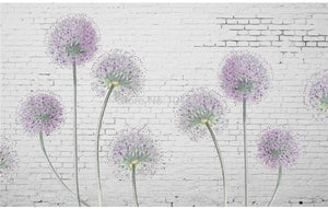 Purple Allium On White Brick Background Wallpaper Mural, Custom Sizes Available