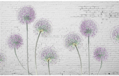 Image of Purple Allium On White Brick Background Wallpaper Mural, Custom Sizes Available Wall Murals Maughon's 