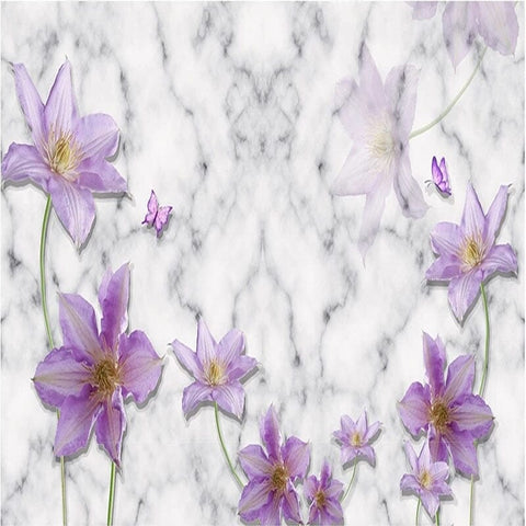 Image of Purple Flower With Marble Background Wallpaper Mural, Custom Sizes Available Wall Murals Maughon's 