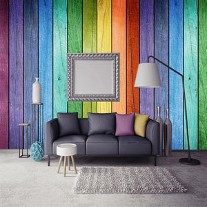 Mural de papel tapiz de tablero de madera de color arcoíris, tamaños personalizados disponibles