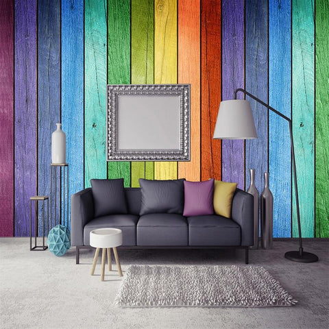 Image of Rainbow-colored Wood Board Wallpaper Mural, Custom Sizes Available Maughon's 