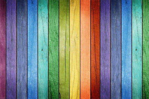 Image of Mural de papel tapiz de tablero de madera de color arcoíris, tamaños personalizados disponibles
