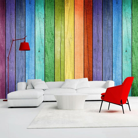 Image of Rainbow-colored Wood Board Wallpaper Mural, Custom Sizes Available Maughon's 
