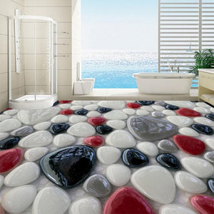 Red, Black, Gray and White River Rock Self Adhesive Floor Mural, Custom Sizes Available